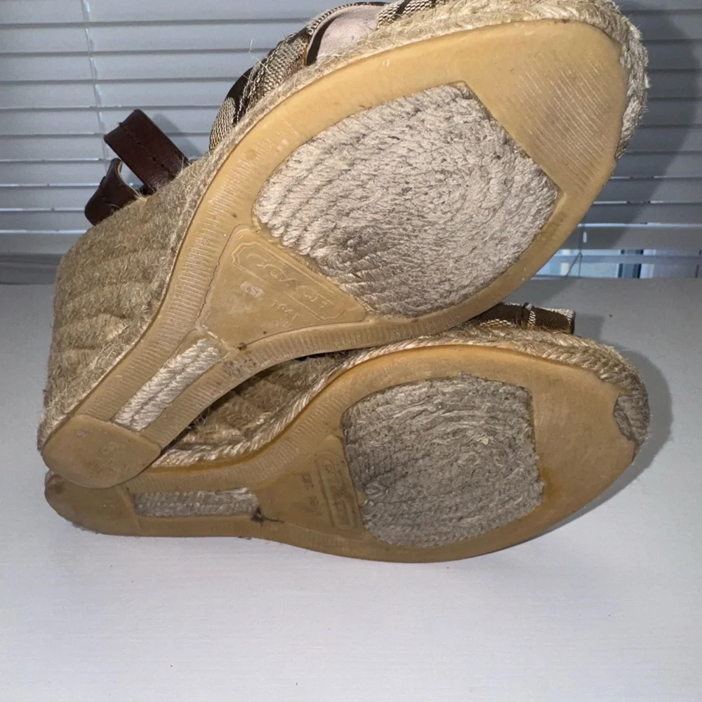 Coach Tan and Brown Wedge Sandals sz 8 - Picture 5 of 5